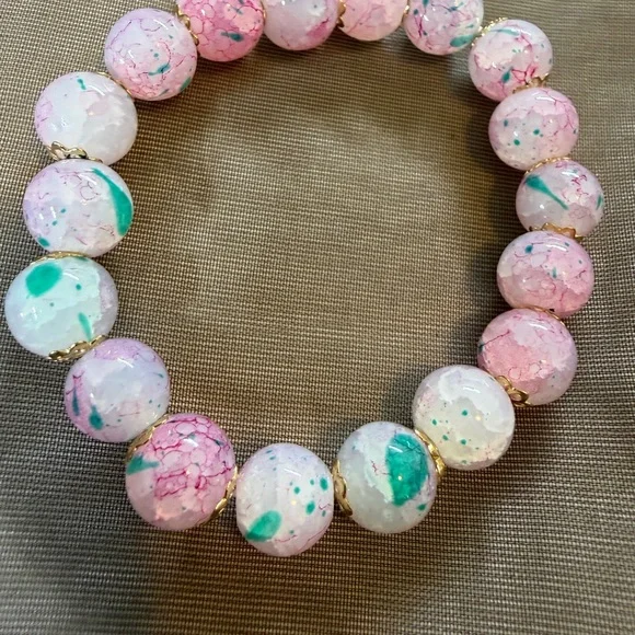 Pink and Teal Beaded Bracelet - Picture 2 of 3